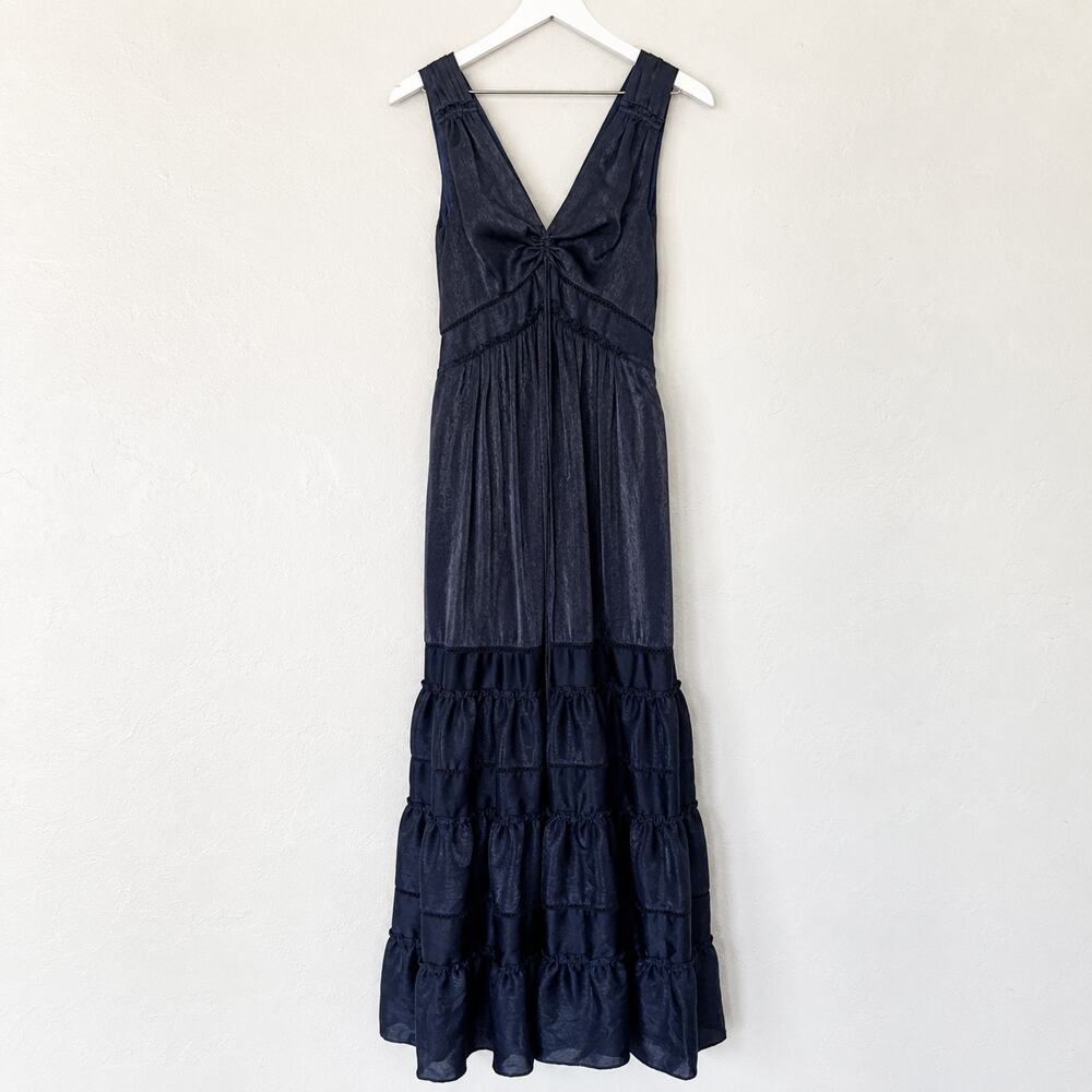 Jonathan Simkhai Dark Romantic Navy Tiered Maxi Dress XS